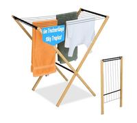 Relaxdays Étendoir à Linge, Pliable, spacieux, Bambou et métal, H x L x P : 77 x 79 x 49 cm, Nature et Noir