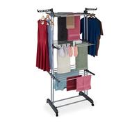 Relaxdays Étendoir à Linge Vertical, Extensible Pliable à Tour avec Roues LP: 179 x 126 x 63,5 cm, en Fer et PP, Gris
