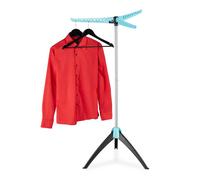 Relaxdays Étendoir cintre, pliable, 3 bras, pour cintres, support linge, HxD: 128 x 56,5 cm, argenté-turquoise