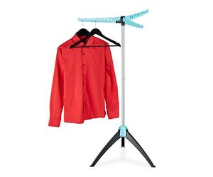 Relaxdays Étendoir Cintre, Pliable, 3 Bras, pour cintres, Support Linge, HxD: 128 x 56,5 cm, argenté-Turquoise