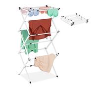 Relaxdays étendoir lessive, Pliable, Extensible, 11 tiges, séchoir Tour Peu encombrant, Métal, Blanc