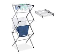 Relaxdays étendoir lessive, Pliable, Extensible, 11 tiges, séchoir Tour Peu encombrant, Métal,Gris