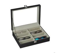 Relaxdays Etui à lunettes pour 8 paires, Rangement à lunettes de soleil, 8,5 x 33,5 x 24,5 cm, Coffre en cuir, noir