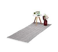 Relaxdays Fait Main en Coton,Tapis de Couloir en Carreaux damiers,Anti-dérapant,Gros, en Noir et Blanc, Weiß, 1 x 80 x 200 cm