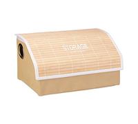Relaxdays Faltbox Deckel, faltbarer Aufbewahrungskorb, Bambusdeckel, Ordnungsbox mit Griffen, Vintage Design, Natur Boîte Pliante avec Couvercle, Bambou, Naturel, 18 x 35,5 x 23 cm