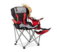 Relaxdays Fauteuil de pêche Pliant Chaise de Camping Pliable Porte-Boissons Repose-Pieds, 150 kg, Noir-Rouge