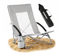 Relaxdays Fauteuil de Plage Pliant, Housse, Porte-gobelet, 135 kg, Mesh, léger, Polyester, métal, Gris