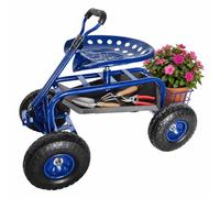 Relaxdays Fauteuil Jardin Roulant réglable 150 kg Rangement Bleu | Guidon, acier, pneus, chariot de jardin