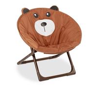 Relaxdays, ours Chaise Lune Enfants, filles et garçonnets, intérieur et extérieur, fauteuil pliable, polyester, fer, 1 élément, Marron