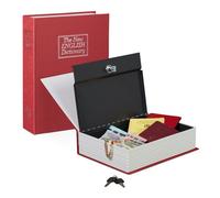 Relaxdays Faux livre coffre fort grand livre fermable à clé caisse à monnaie HxlxP: 27 x 20 x 6,5 cm, rouge