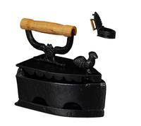 Relaxdays Fer à Repasser décoratif, Design Antique, poignée en Bois, Nostalgie, Charbon, métal, Fonte de Fer, Noir