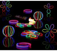 Relaxdays Bracelets fluorescents batons lumineux 100 pièces avec connecteurs 6 couleurs
