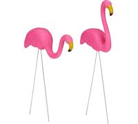 Relaxdays Lot de 2 Flamants Roses, déco de Jardin Adorable, Charme Tropical, Plastique, métal, Statues à 2 Tailles, Rose