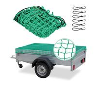 Relaxdays Filet remorque, 1,5 x 2,2 m, 6 Crochets, marquage des Coins, Corde Caoutchouc, sécurité pour Chargement, Vert