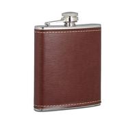 Relaxdays Flasque INOX 200 ML, lot 3, réservoir Alcool en Acier Inoxydable avec Faux Cuir fiole de Poche, Brun