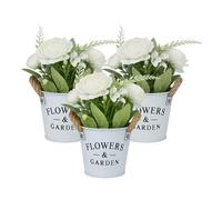 Relaxdays Fleurs artificielles en Pot, Dimensions de Chaque H x D : 21 x 18 cm, lot Pratique de 3 Pots, Blanches