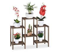 Relaxdays Fleurs, Design Simple-Chic, pour l’intérieur, Salon et Cuisine, étagère à Plantes, Taille M, Marron, Bois, 70 x 89 x 27 cm