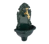 Relaxdays Fontaine extérieure de Jardin, Robinet, Design Antique, Fonte d’Aluminium, HLP : 40 x 24,5 x 15 cm, Vert/doré