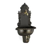 Relaxdays Fontaine murale XL style antique avec robinet, lavabo de jardin, fonte aluminium, H75×L44×P22 cm, noir