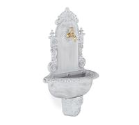 Relaxdays Fontaine murale XL style antique avec robinet, lavabo de jardin, fonte d'aluminium, HxLxP 75x44x22 cm, blanche
