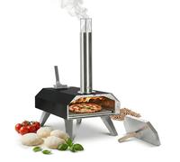 Relaxdays Four à pizza à granulés, de table, 400°C en 90 s, 72x36x68 cm, pierre à pizza, extérieur, acier noir
