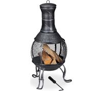 Relaxdays brasero mexicain, tisonnier, gril en bois, pare-étincelles, jardin, terrasse, antique, brasero, H 89 cm, gris