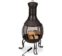 Relaxdays brasero Mexicain, tisonnier, Gril en Bois, Pare-étincelles, Jardin, terrasse, Antique, H 89 cm, Rouge-Bronze