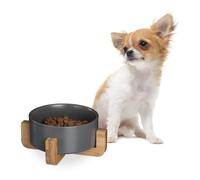 Relaxdays Gamelle pour Chien, 850 ML, pour Nourriture & Eau, Bol avec Structure en Bambou, HxLxP : 9 x 20 x 20 cm, Gris