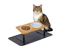 Relaxdays Gamelle surélevée pour Chat - Double gamelle - 600 ML chacune - en céramique - Passe au Lave-Vaisselle - Bambou - Naturel/Blanc