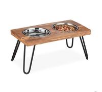 Relaxdays Gamelle pour Chien en Set, Acier Inoxydable, avec Support Marron en Bois d’Acacia, 1200 ML, HLP 23x49,5x25 cm