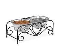 Relaxdays Gamelle pour Chien, Set avec Support, 2 Bols en Acier Inoxydable, 800 ML chacun, Abreuvoir, Noir/argenté