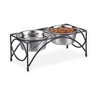 Relaxdays Gamelle pour Chien, Set avec Support, 2 Bols en Acier Inoxydable, 800 ML chacun, Abreuvoir, Noir/argenté