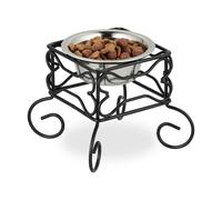 Relaxdays Gamelle pour Chien, Support surélevé, 300 ML, Fer & Acier Inoxydable, HxLxP: 15,5x18x18 cm, Noir-argenté