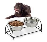Relaxdays Gamelles, Support pour Moyens & Gros Chiens, avec 2 Bols en Acier Inoxydable de 2,2 L chacun, Noir - argenté