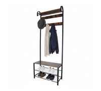 Relaxdays garde-robe, banc à chaussures avec 2 étagères, 9 crochets, porte-chapeaux HBT 182 x 69 x 30 cm, noir/marron