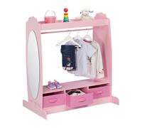 Relaxdays Garde-robe pour enfant, 5 compartiments, armoire chambre d'enfant, tringle et miroir, HLP 107x97,5x61 cm, rose