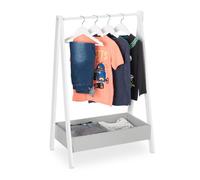 Relaxdays Garde-robe pour enfant, portemanteau, étagère chambre, support de vêtements, HLP 99 x 63,5 x 42 cm, blanc/gris