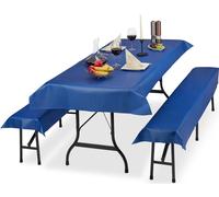 Relaxdays Ensemble pour Tente Coussins, 3 pièces,Nappe pour la Table 250x100cm, 2 Housses bancs, Lavable, Bleu