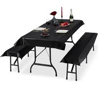 Relaxdays Ensemble pour Tente Coussins, 3 pièces,Nappe pour la Table 250x100cm, 2 Housses bancs, Lavable, Noir