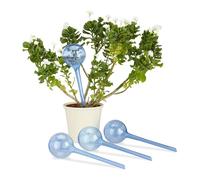 Relaxdays Globes d’arrosage en plastique lot de 4 distributeur eau plantes 2 semaines pot fleurs, bleu