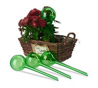 Relaxdays Globes d’arrosage en Plastique, Lot de 4, Distributeur Eau, arrosage Plantes, 2 semaines, 250ml, Pot Fleurs, Vert