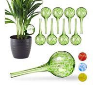 Relaxdays Globes d’arrosage Lot de 10, Distributeur Eau, Irrigation Plantes et Fleurs, Outil de Bureau, Ø 6 cm, 75 ML, Verre, Vert