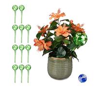 Relaxdays Globes d’arrosage Lot de 12, Distributeur Eau Plantes et Fleurs, Outil de Bureau, Ø 9 cm, Verre, Vert