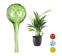 Relaxdays Globes d’arrosage Lot de 2, Distributeur Eau, Irrigation Plantes et Fleurs, Outil de Bureau, Ø 6 cm, 75 ML, Verre, Vert