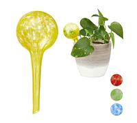 relaxdays Globes d’arrosage Lot de 2, Distributeur Eau Plantes et Fleurs, Outil de Bureau, Ø 6 cm, Verre, Jaune