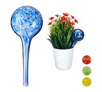 relaxdays Globes d’arrosage Lot de 2, Distributeur Eau Plantes et Fleurs, Outil de Bureau, Ø 6 cm, Verre, Bleu