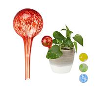 relaxdays Globes d’arrosage Lot de 2, Distributeur Eau Plantes et Fleurs, Outil de Bureau, Ø 6 cm, Verre, Rouge