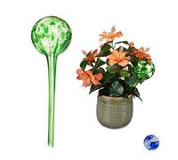 Relaxdays Globes d’arrosage Lot de 2, Distributeur Eau Plantes et Fleurs, Outil de Bureau, Ø 9 cm, Verre, Vert
