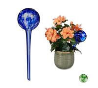 relaxdays Globes d’arrosage Lot de 2, Distributeur Eau Plantes et Fleurs, Outil de Bureau, Ø 9 cm, Verre, Bleu