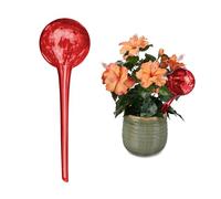Relaxdays Globes d’arrosage Lot de 2, Distributeur Eau Plantes et Fleurs, Outil de Bureau, Ø 9 cm, Verre, Rouge